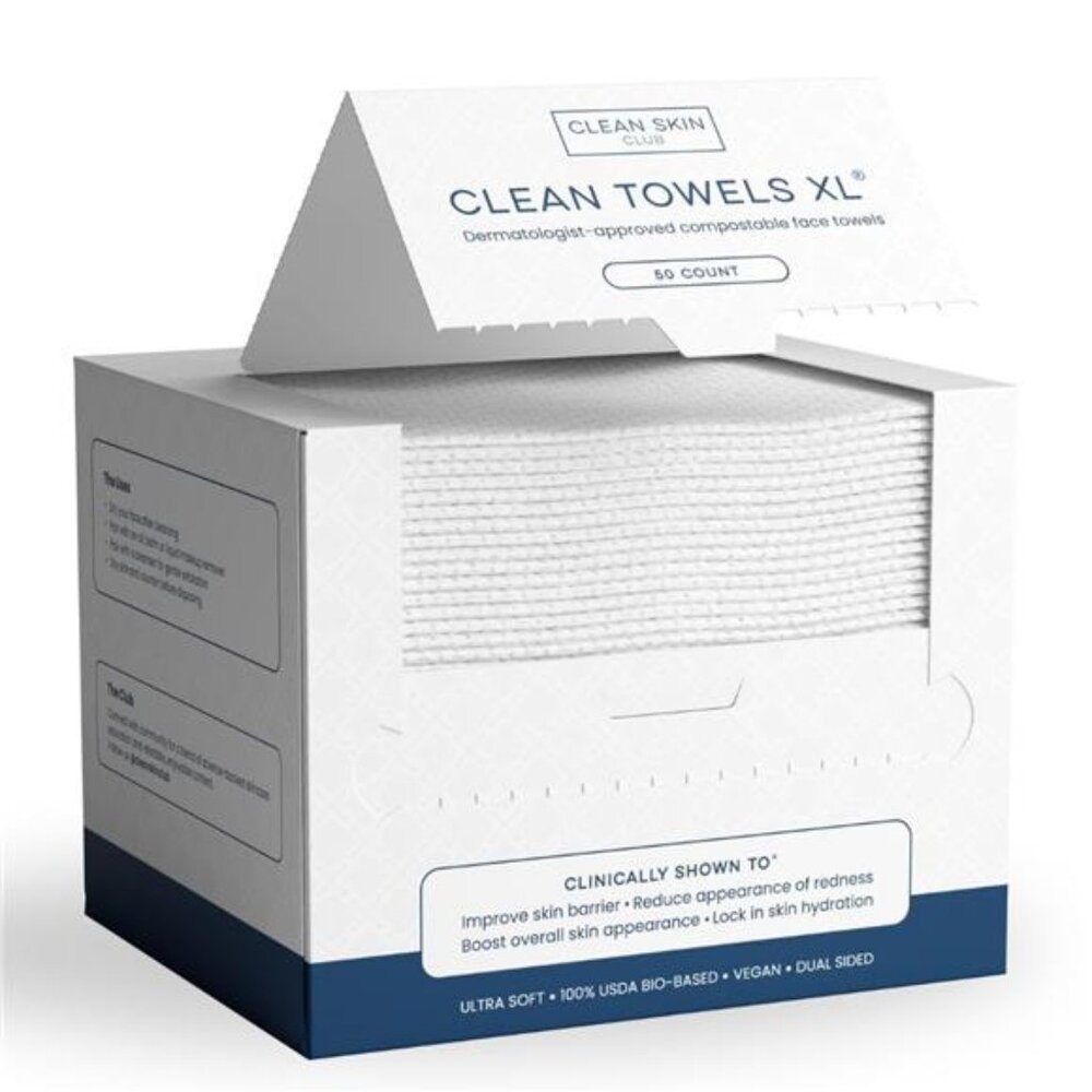 Clean Skin Club Clean Towels XL, 100% USDA Biobased Face Towel Disposable